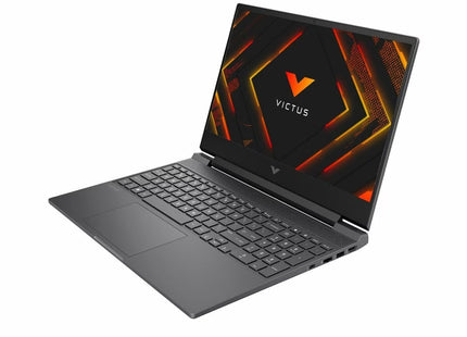Laptop HP Victus vista trasera con logo HP y ventilación