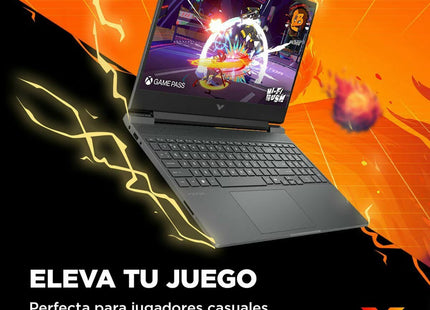 HP Victus 15-fb3018la vista superior cerrada mostrando logo HP y acabado gaming
