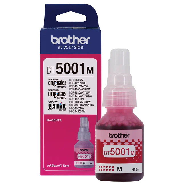 Tinta Brother BT5001M magenta vista lateral botella 70ml