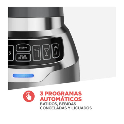 Licuadora Digital Black+Decker BL1300DG‑PLA | 900 W | 3 Velocidades + Pulso + 3 Funciones Automáticas | QuadPro 4 Cuchillas | Jarra Vidrio 1.5 L + Vaso Tritán 500 ml