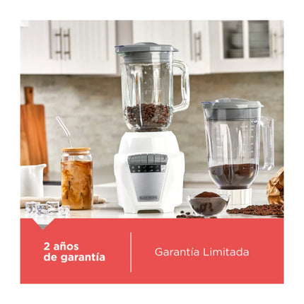Licuadora Black+Decker BL0876‑3WDLA Ice Crush | 700 W | 8 Velocidades + Pulso | Jarra Vidrio 1.25 L + Plástico 1.65 L | Acero Inoxidable | Blanca