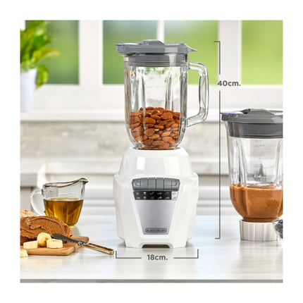Licuadora Black+Decker BL0876‑3WDLA Ice Crush | 700 W | 8 Velocidades + Pulso | Jarra Vidrio 1.25 L + Plástico 1.65 L | Acero Inoxidable | Blanca