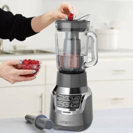 Licuadora Digital Black+Decker BL1350G | 900 W | 3 Velocidades + Pulso + 3 Funciones | Jarra Vidrio 1.5 L | Vaso Personal 500 ml | Filtro Infusor