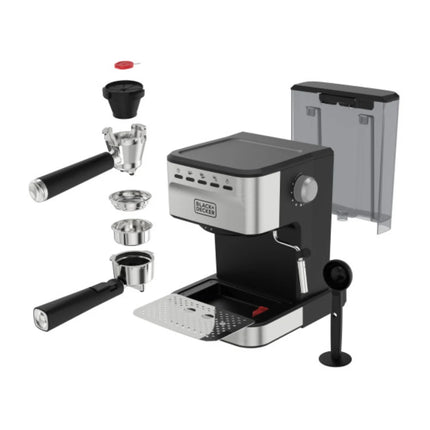 Máquina de Espresso Black+Decker EM0312-0SDLA | 20 Bar | 1.5 L | 1100 W | Vapor manual | Compatible con cápsulas Nespresso