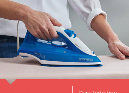 Plancha de Vapor Black + Decker TrueGlide IRBD350 | 1200W | Suela Cerámica | Golpe de Vapor | Azul