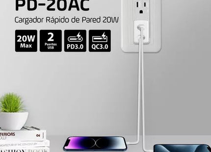 Cargador de Pared Genius RS2 PD-20AC | 20W | USB-C PD3.0 | USB-A QC3.0