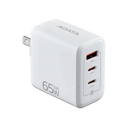 Cargador de Pared ADATA GaN 65W | 2x USB-C PD 3.0 | 1x USB-A QC 3.0 | Blanco | CHARGERU-0653-QCPDWH
