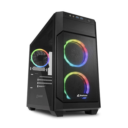 Case Sharkoon V1000 RGB Media Torre | Micro-ATX | Vidrio Templado | 3 Ventiladores RGB | Negro