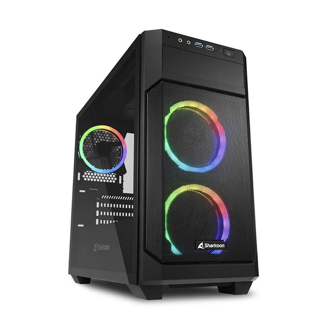 Case Sharkoon V1000 RGB Media Torre | Micro-ATX | Vidrio Templado | 3 Ventiladores RGB | Negro