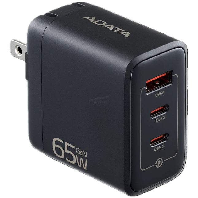 Cargador ADATA CHARGERU-0653-QCPDBK | 65W | 2 Puertos USB-C | 1 Puerto USB-A | Carga Rápida | Enchufe Plegable | Negro