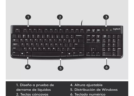 Teclado Logitech K120 Corded Alámbrico USB | Diseño Compacto | Español