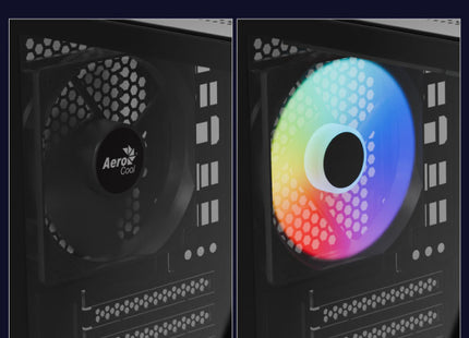 Case Gaming AeroCool CS-111-G-BK-V2 | Mini Torre ATX | Panel Lateral de Vidrio Templado | 3 Ventiladores FRGB | Negro