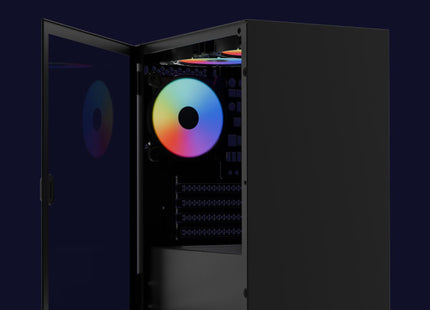 Case Gaming AeroCool CS-111-G-BK-V2 | Mini Torre ATX | Panel Lateral de Vidrio Templado | 3 Ventiladores FRGB | Negro