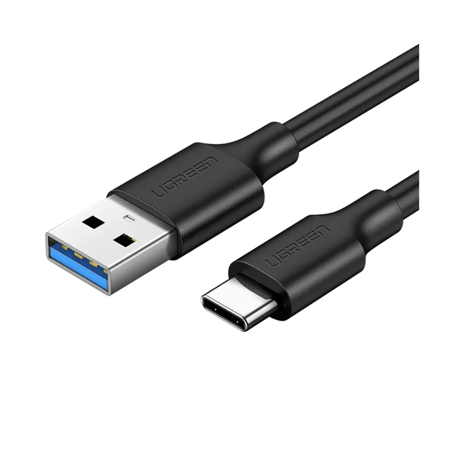 Cable UGREEN US184 USB-A 3.0 a USB-C de 2 metros color negro vista frontal