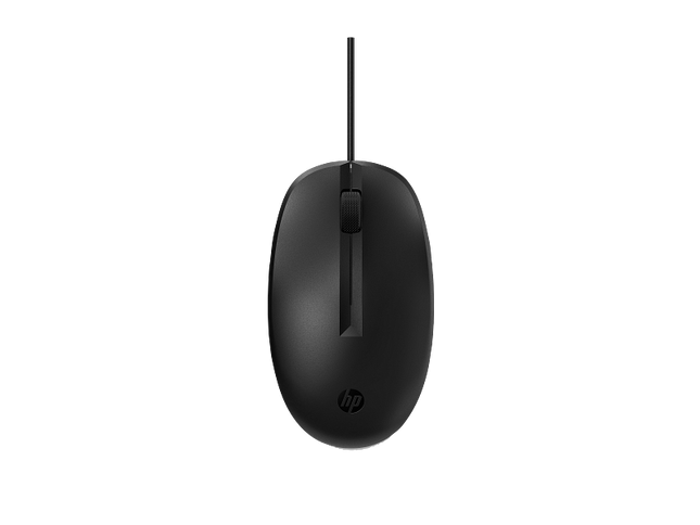 Mouse HP 128 negro con cable USB vista frontal