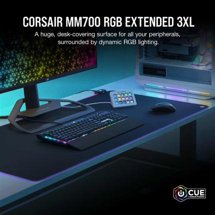 Mouse Pad Gaming Corsair MM700 RGB Extended 3XL | Iluminación RGB | Superficie Textil | Base Antideslizante | USB Passthrough
