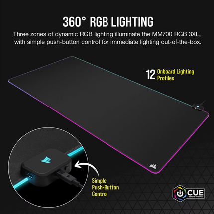 Mouse Pad Gaming Corsair MM700 RGB Extended 3XL | Iluminación RGB | Superficie Textil | Base Antideslizante | USB Passthrough