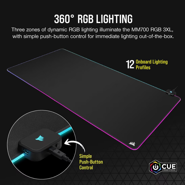 Mouse Pad Gaming Corsair MM700 RGB Extended 3XL | Iluminación RGB | Superficie Textil | Base Antideslizante | USB Passthrough