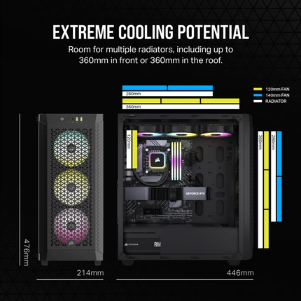 Case Gaming Corsair 480T | Media Torre | Vidrio Templado | 3x Ventiladores AR120 RGB