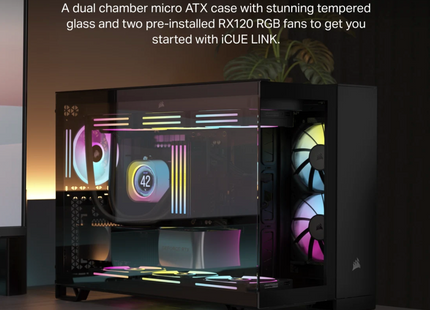 Case Gaming Corsair 2500X | Media Torre | Doble Cámara | Vidrio Templado | iCUE LINK RX RGB | Black