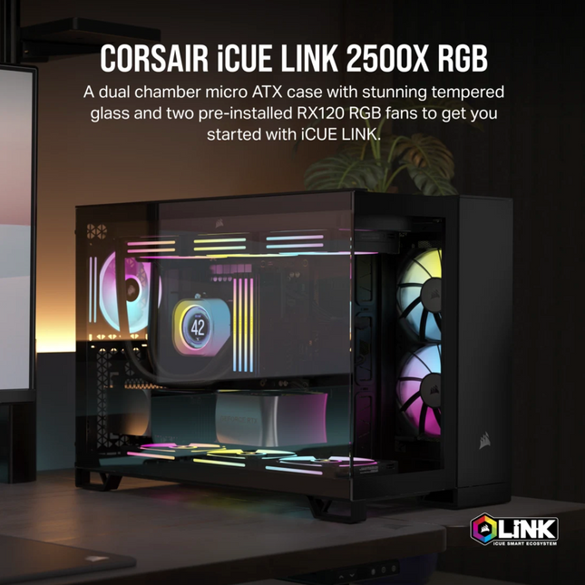 Case Gaming Corsair 2500X | Media Torre | Doble Cámara | Vidrio Templado | iCUE LINK RX RGB | Black