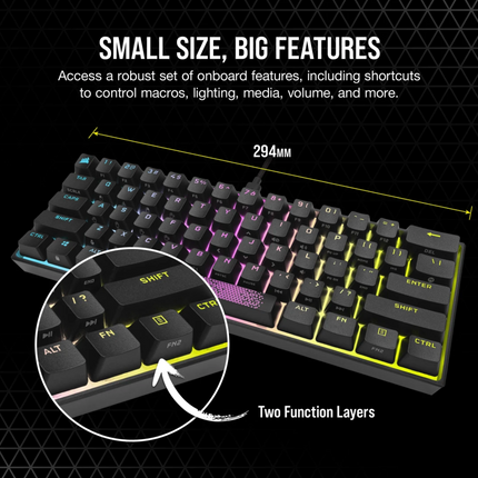Teclado Gaming Corsair K65 MINI | 60% | Mecánico | RGB | USB | Inglés