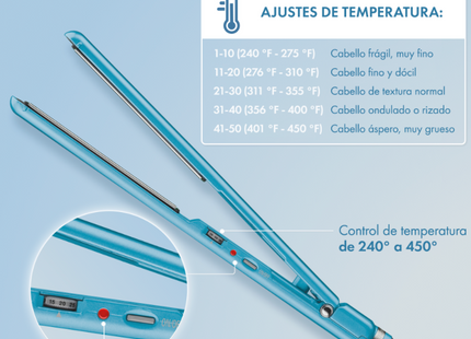 Plancha BaByliss Nano Titanium | 1” | Celeste | Placas Ultra Lisas | Temperatura hasta 450°F | Tecnología Iónica | Profesional