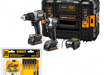 DEWALT DCK200ME2GT-B3 + DWA30SET Combo Taladro Percutor y Atornillador de Impacto 20 V MAX XR Edición McLaren con Juego de Puntas de Impacto 30 Piezas