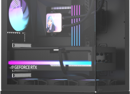 Formula V Line Crystal Z1+ AR V2 negro, vista frontal en ángulo con GPU RGB visible