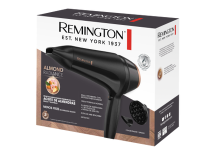 Secador de Cabello Remington Almond Radiance™ D12AA-110F de 1900 W con Difusor y Concentrador