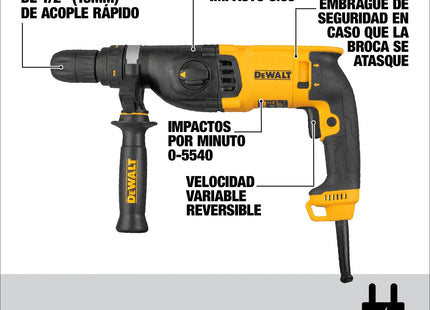 DEWALT D25134K-B3, características: mandril de acople rápido, 3.0J, embrague de seguridad