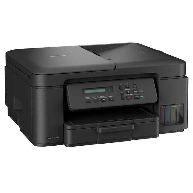 Impresora multifuncional Brother DCP-T730DW vista lateral mostrando tanques de tinta