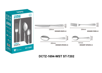 Set de Cubiertos Winning Star ST-7202, Acero Inoxidable 430, 24 Piezas