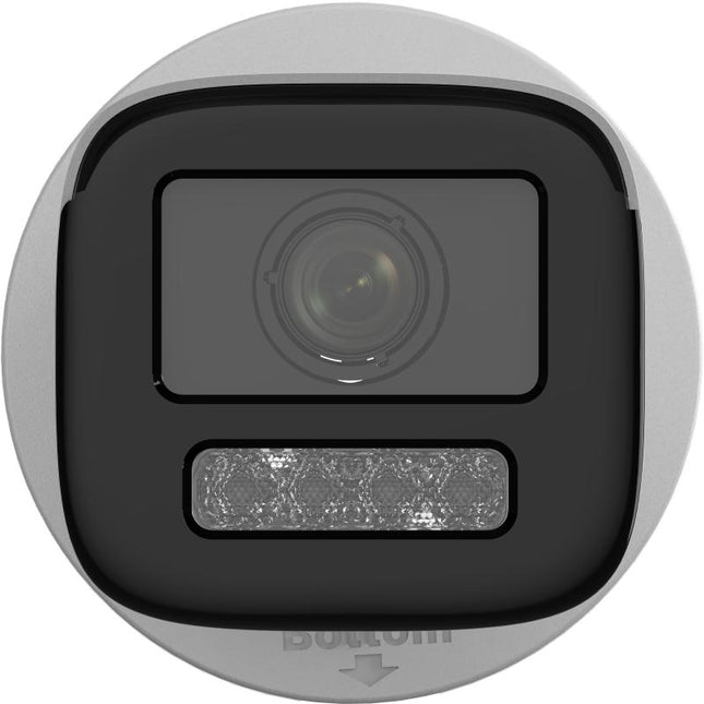 Cámara IP Hikvision 4MP vista lateral mostrando conectores y antena