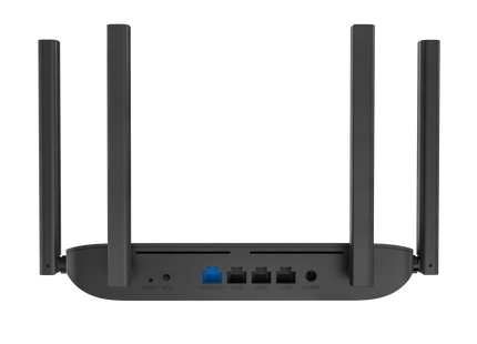 Router inalámbrico Hikvision DS-3WR15X vista lateral mostrando conectores WAN y LAN