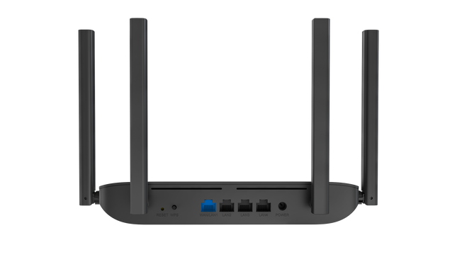 Router inalámbrico Hikvision DS-3WR15X vista lateral mostrando conectores WAN y LAN