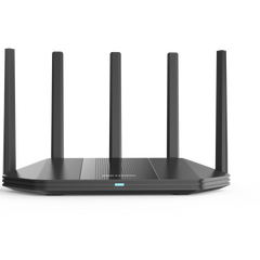 Router Wi-Fi 6 Hikvision DS-3WR30X vista frontal con 5 antenas de alta ganancia