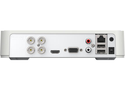 Sistema DVR Hikvision vista superior completa con etiqueta de especificaciones técnicas