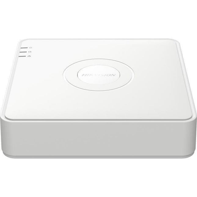DVR Hikvision 4 canales vista trasera mostrando conectores BNC, HDMI y puertos de red
