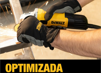 Esmeriladora DEWALT DWE750-B3 en uso sobre superficie metálica