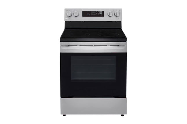 Estufa eléctrica LG LREL6321S vista frontal completa con panel de control digital
