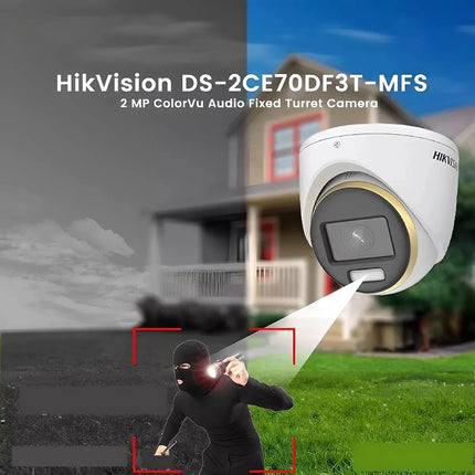 Cámara de Seguridad Hikvision DS-2CE70DF3T-MFS | 2MP | 2.8mm | 1920x1080 | ColorVu | Audio Integrado | Turret