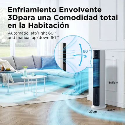 Ventilador Midea Ice Cool Tower MAC46TFBW‑CA | 42″ | AirCooler 2 en 1 | Blanco