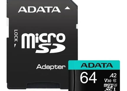Memoria MicroSDXC ADATA Premier Pro | 64GB | Clase 10 | UHS-I U3 | V30 | A2 | 100/80 MB/s | Con Adaptador SD
