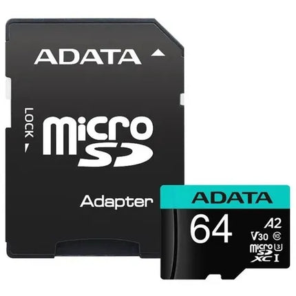 Memoria MicroSDXC ADATA Premier Pro | 64GB | Clase 10 | UHS-I U3 | V30 | A2 | 100/80 MB/s | Con Adaptador SD