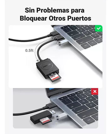 Lector de Tarjetas UGREEN CR127 | USB 3.0 | SD/TF | Alta Velocidad | Negro