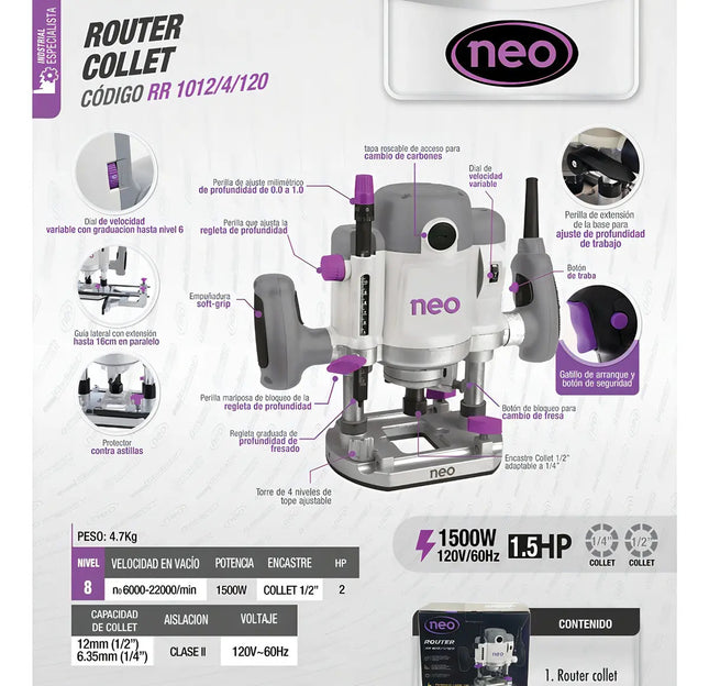 Neo Router 1/4" 1500W, RR 1012/4/120