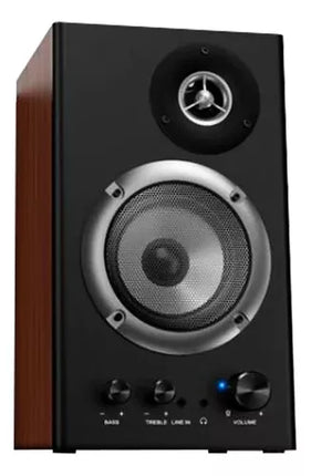 Parlantes Estéreo Genius SP-HF1200B | 2.0 | 36W RMS | Madera | Control de Graves y Agudos | Entrada 3.5mm