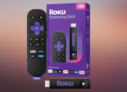 Roku Stick HD conectado a puerto HDMI de televisor para streaming