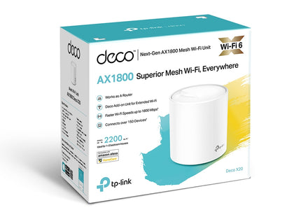 TP-Link Deco X20 instalado en escritorio mostrando diseño compacto blanco